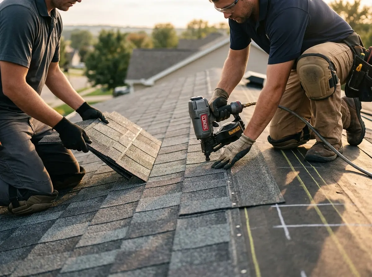 Professional roofer working on a residential roof in Mount Prospect